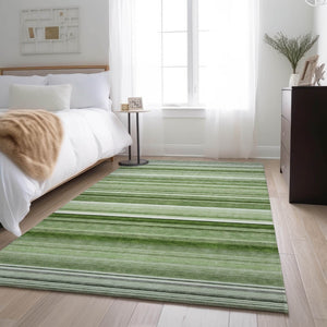 HomeRoots 5' X 8' Fern Green Striped Area Rug – Washable, UV Protected, Stain Resistant, Perfect for High-Traffic Areas 647682