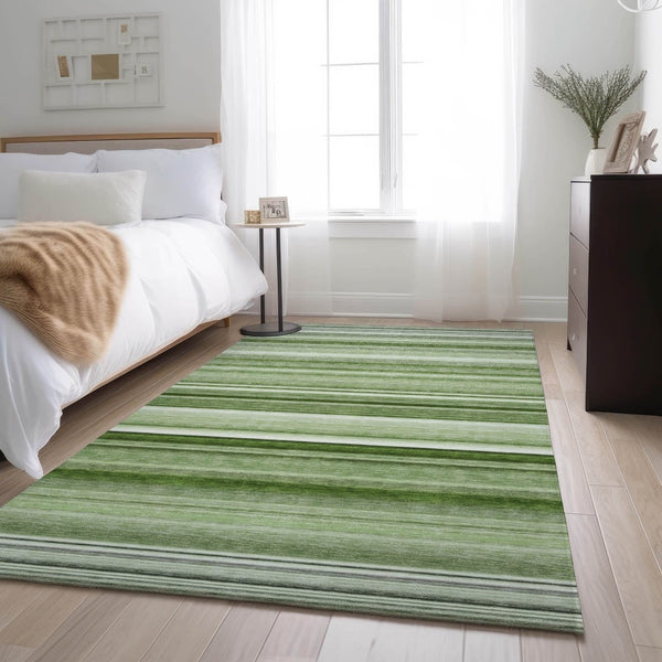 HomeRoots 5' X 8' Fern Green Striped Area Rug – Washable, UV Protected, Stain Resistant, Perfect for High-Traffic Areas 647682