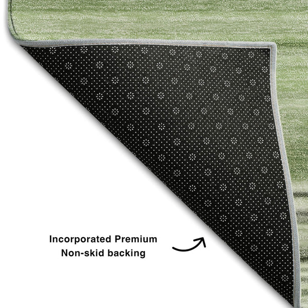 HomeRoots 5' X 8' Fern Green Striped Area Rug – Washable, UV Protected, Stain Resistant, Perfect for High-Traffic Areas 647682