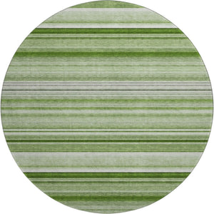 HomeRoots 8' Fern Green and Ivory Striped Washable Round Rug - Durable, UV-Protected, Perfect for Family Spaces! 647683