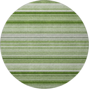 HomeRoots 8' Fern Green and Ivory Striped Washable Round Rug - Durable, UV-Protected, Perfect for Family Spaces! 647683
