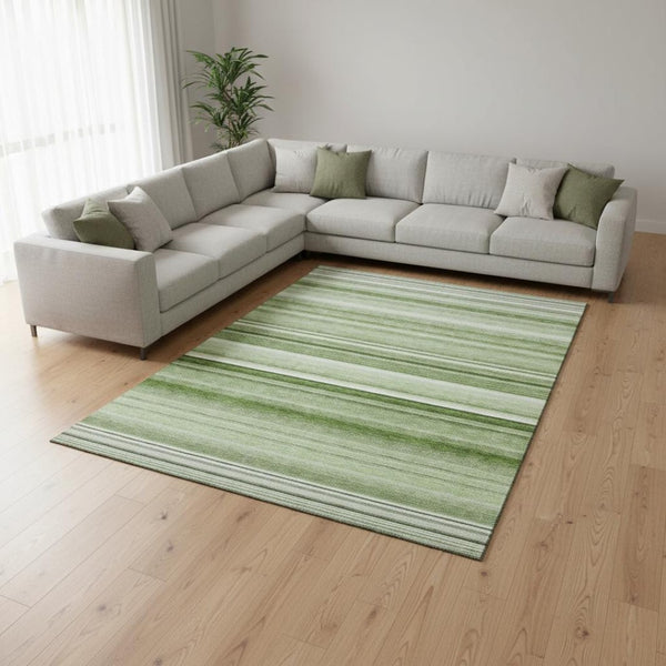 HomeRoots 8' X 10' Stylish Fern Green & Ivory Striped Washable Area Rug with UV Protection & Stain Resistance 647684