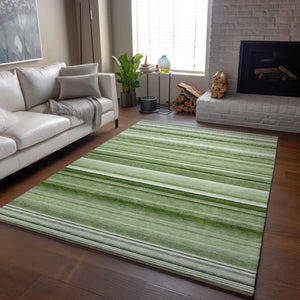 HomeRoots 8' X 10' Stylish Fern Green & Ivory Striped Washable Area Rug with UV Protection & Stain Resistance 647684