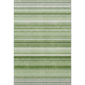 HomeRoots 8' X 10' Stylish Fern Green & Ivory Striped Washable Area Rug with UV Protection & Stain Resistance 647684