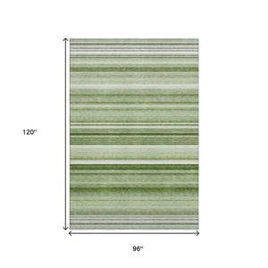 HomeRoots 8' X 10' Stylish Fern Green & Ivory Striped Washable Area Rug with UV Protection & Stain Resistance 647684