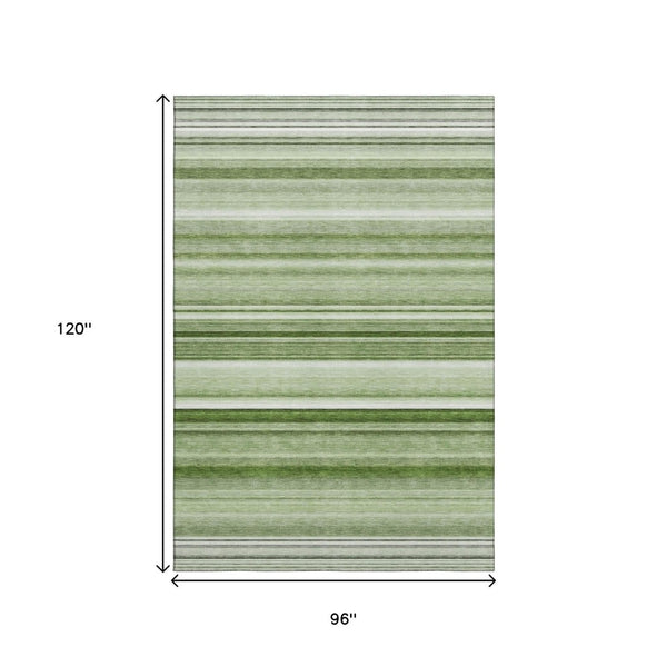 HomeRoots 8' X 10' Stylish Fern Green & Ivory Striped Washable Area Rug with UV Protection & Stain Resistance 647684