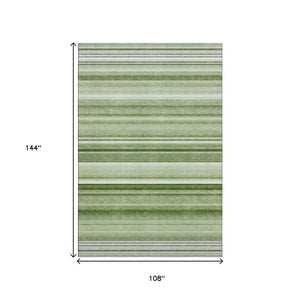 HomeRoots 9' X 12' Fern Green Striped Area Rug - Washable, UV-Protected, Durable & Perfect for High Traffic Areas 647685