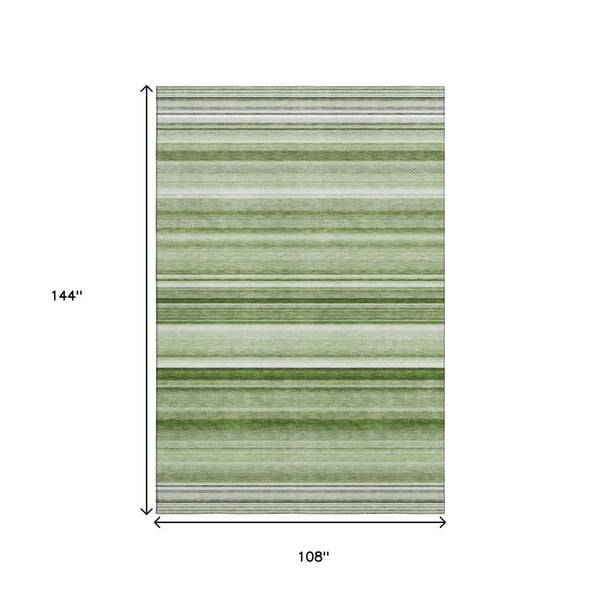 HomeRoots 9' X 12' Fern Green Striped Area Rug - Washable, UV-Protected, Durable & Perfect for High Traffic Areas 647685
