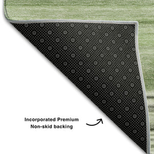 HomeRoots 9' X 12' Fern Green Striped Area Rug - Washable, UV-Protected, Durable & Perfect for High Traffic Areas 647685
