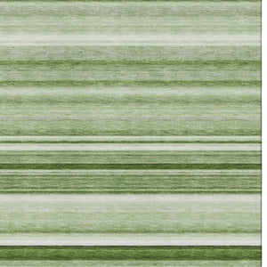 HomeRoots 9' X 12' Fern Green Striped Area Rug - Washable, UV-Protected, Durable & Perfect for High Traffic Areas 647685