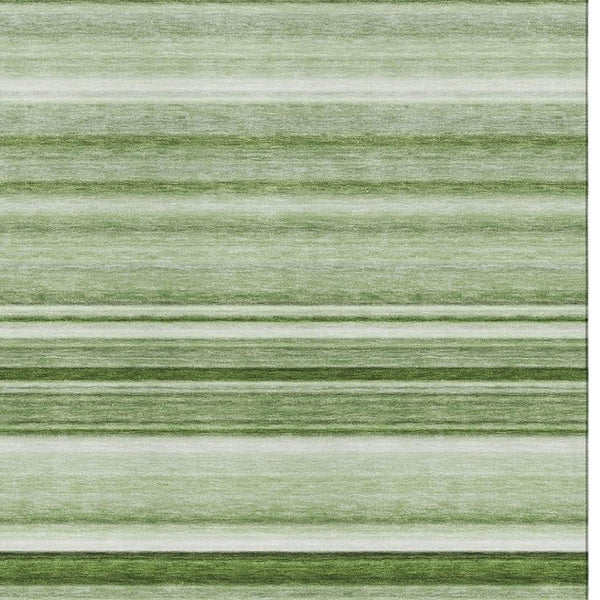HomeRoots 9' X 12' Fern Green Striped Area Rug - Washable, UV-Protected, Durable & Perfect for High Traffic Areas 647685