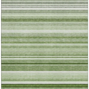 HomeRoots 9' X 12' Fern Green Striped Area Rug - Washable, UV-Protected, Durable & Perfect for High Traffic Areas 647685
