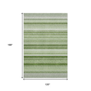 HomeRoots 10' X 14' Fern Green Striped Washable Area Rug - Stain Resistant, UV Protected, Ideal for High-Traffic Areas 647686