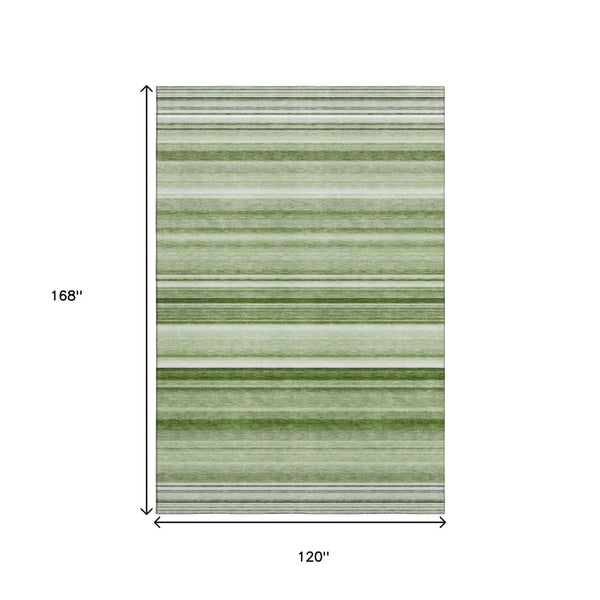 HomeRoots 10' X 14' Fern Green Striped Washable Area Rug - Stain Resistant, UV Protected, Ideal for High-Traffic Areas 647686