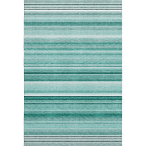 HomeRoots 5' X 8' Aqua and Ivory Striped Washable Area Rug with UV Protection for High-Traffic Spaces 647688