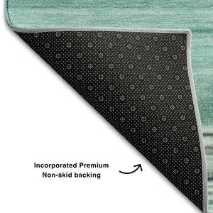 HomeRoots 5' X 8' Aqua and Ivory Striped Washable Area Rug with UV Protection for High-Traffic Spaces 647688