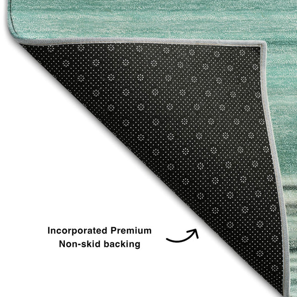 HomeRoots 5' X 8' Aqua and Ivory Striped Washable Area Rug with UV Protection for High-Traffic Spaces 647688