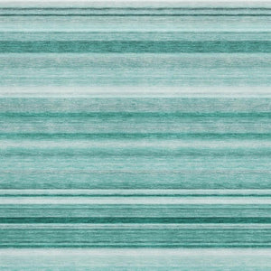 HomeRoots 5' X 8' Aqua and Ivory Striped Washable Area Rug with UV Protection for High-Traffic Spaces 647688
