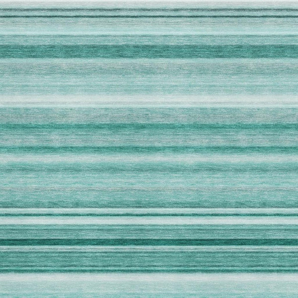 HomeRoots 5' X 8' Aqua and Ivory Striped Washable Area Rug with UV Protection for High-Traffic Spaces 647688