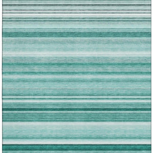 HomeRoots 5' X 8' Aqua and Ivory Striped Washable Area Rug with UV Protection for High-Traffic Spaces 647688