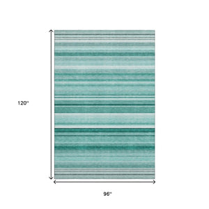 HomeRoots 8' X 10' Aqua and Ivory Striped Area Rug – Washable, UV Protected, Soft, Stain Resistant for Homes 647690