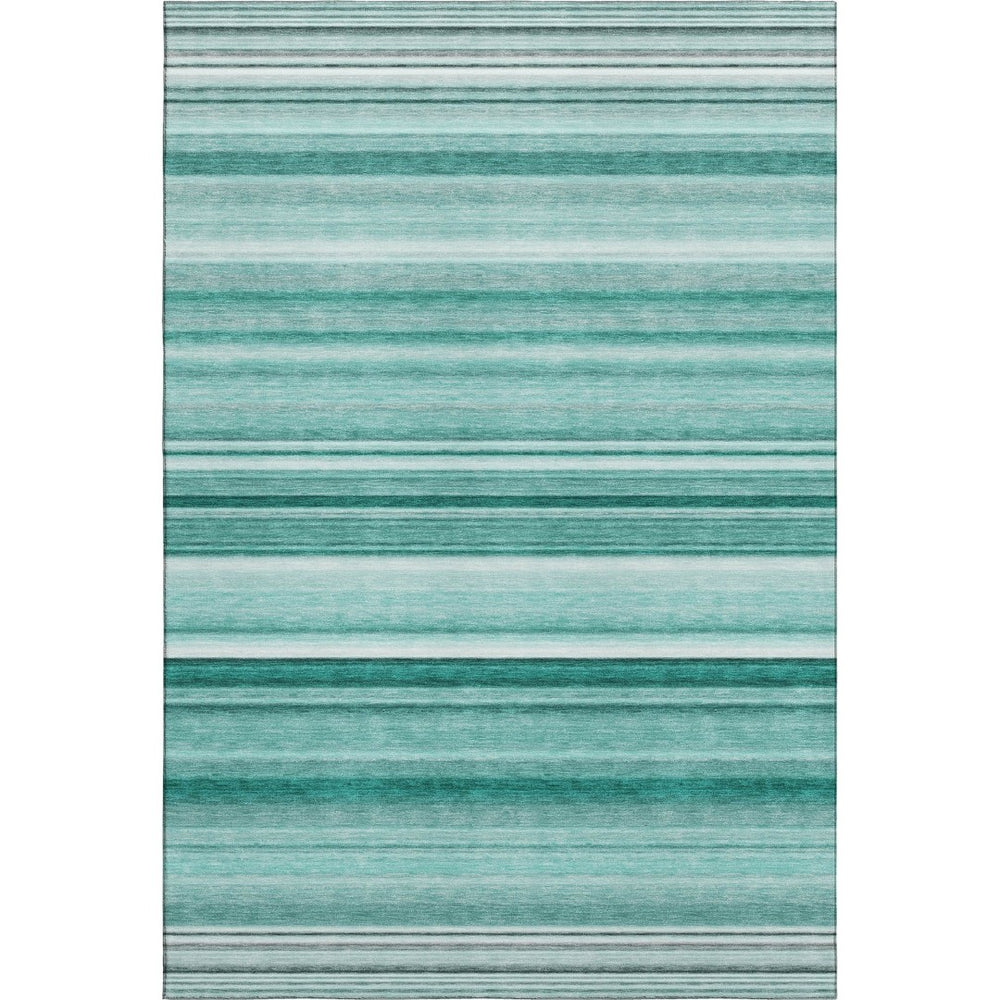 HomeRoots 8' X 10' Aqua and Ivory Striped Area Rug – Washable, UV Protected, Soft, Stain Resistant for Homes 647690