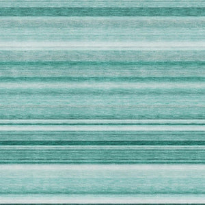 HomeRoots 8' X 10' Aqua and Ivory Striped Area Rug – Washable, UV Protected, Soft, Stain Resistant for Homes 647690