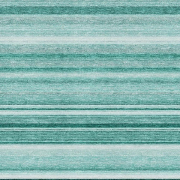 HomeRoots 8' X 10' Aqua and Ivory Striped Area Rug – Washable, UV Protected, Soft, Stain Resistant for Homes 647690