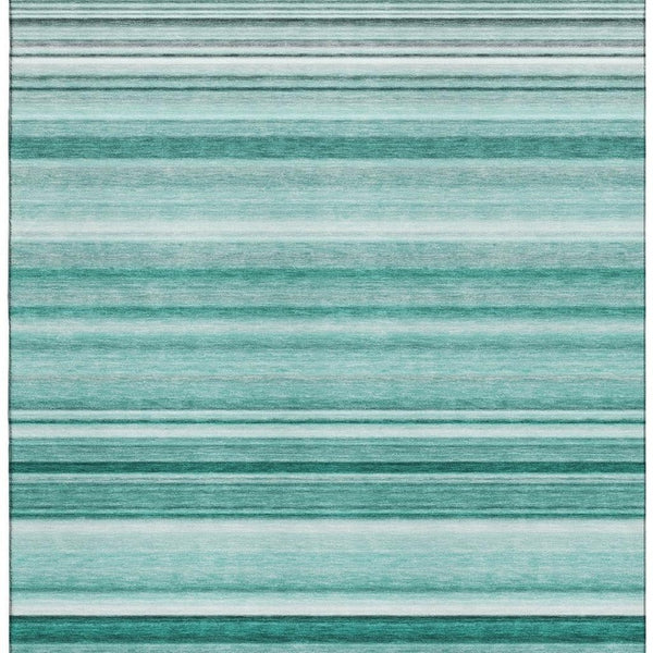 HomeRoots 8' X 10' Aqua and Ivory Striped Area Rug – Washable, UV Protected, Soft, Stain Resistant for Homes 647690