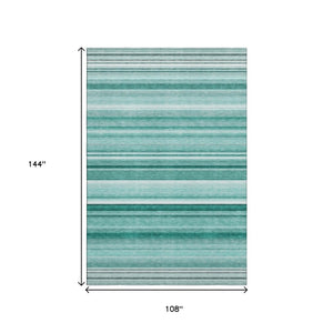 HomeRoots 9' X 12' Aqua & Ivory Striped Area Rug - UV Protected, Stain Resistant, Ideal for Family Spaces 647691