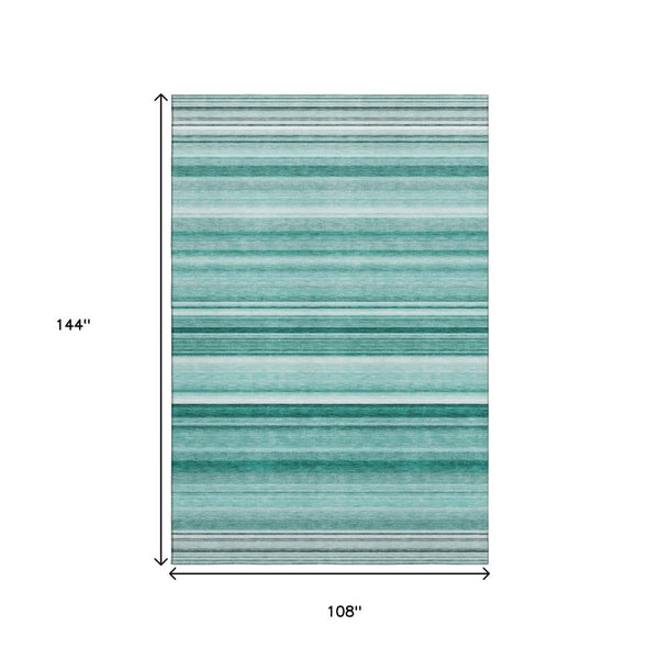 HomeRoots 9' X 12' Aqua & Ivory Striped Area Rug - UV Protected, Stain Resistant, Ideal for Family Spaces 647691