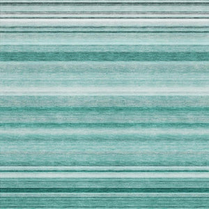 HomeRoots 9' X 12' Aqua & Ivory Striped Area Rug - UV Protected, Stain Resistant, Ideal for Family Spaces 647691