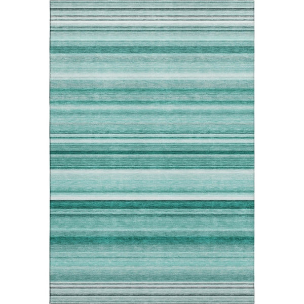 HomeRoots 10' Aqua & Ivory Striped Washable Area Rug - UV Resistant, Durable, Perfect for Busy Homes & Pets 647692