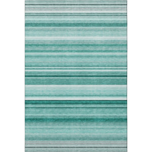 HomeRoots 10' Aqua & Ivory Striped Washable Area Rug - UV Resistant, Durable, Perfect for Busy Homes & Pets 647692