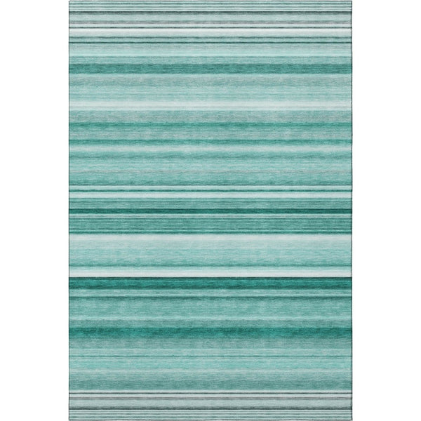 HomeRoots 10' Aqua & Ivory Striped Washable Area Rug - UV Resistant, Durable, Perfect for Busy Homes & Pets 647692