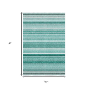 HomeRoots 10' Aqua & Ivory Striped Washable Area Rug - UV Resistant, Durable, Perfect for Busy Homes & Pets 647692