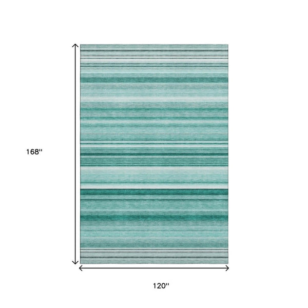 HomeRoots 10' Aqua & Ivory Striped Washable Area Rug - UV Resistant, Durable, Perfect for Busy Homes & Pets 647692