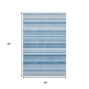 HomeRoots 5' X 8' Washable Blue and Ivory Striped Area Rug with UV Protection for Stylish, Durable Living Spaces 647694