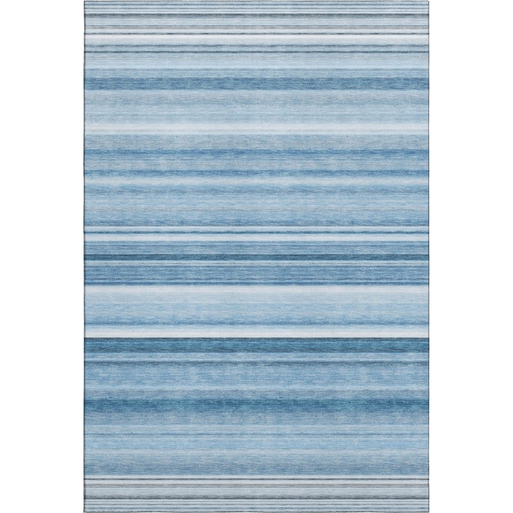 HomeRoots 5' X 8' Washable Blue and Ivory Striped Area Rug with UV Protection for Stylish, Durable Living Spaces 647694