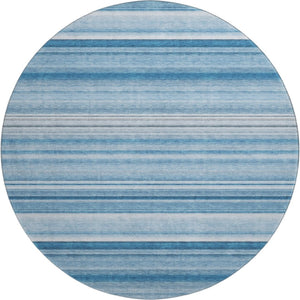 HomeRoots 8' Blue And Ivory Striped Round Washable Rug with UV Protection – Perfect for Indoor & Outdoor Spaces! 647695