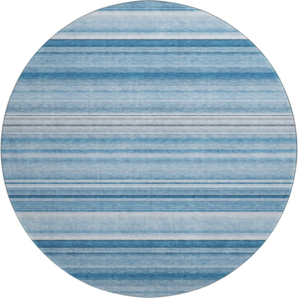 HomeRoots 8' Blue And Ivory Striped Round Washable Rug with UV Protection – Perfect for Indoor & Outdoor Spaces! 647695