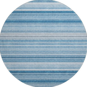 HomeRoots 8' Blue And Ivory Striped Round Washable Rug with UV Protection – Perfect for Indoor & Outdoor Spaces! 647695