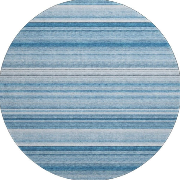 HomeRoots 8' Blue And Ivory Striped Round Washable Rug with UV Protection – Perfect for Indoor & Outdoor Spaces! 647695