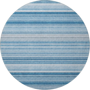 HomeRoots 8' Blue And Ivory Striped Round Washable Rug with UV Protection – Perfect for Indoor & Outdoor Spaces! 647695