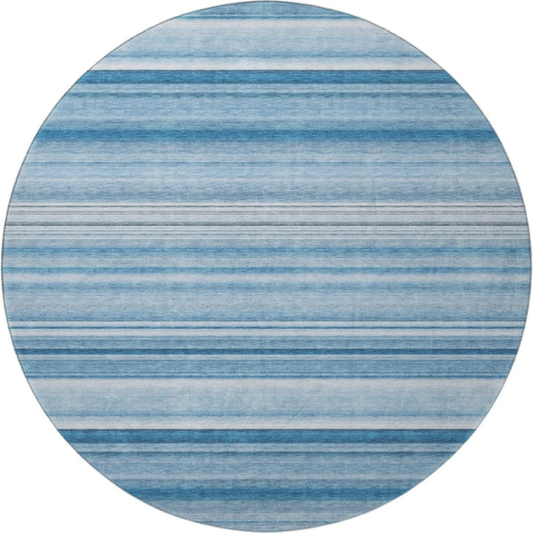HomeRoots 8' Blue And Ivory Striped Round Washable Rug with UV Protection – Perfect for Indoor & Outdoor Spaces! 647695