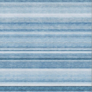 HomeRoots 8' X 10' Blue And Ivory Striped Area Rug – Washable, UV Protected, Ideal For High-Traffic Spaces! 647696