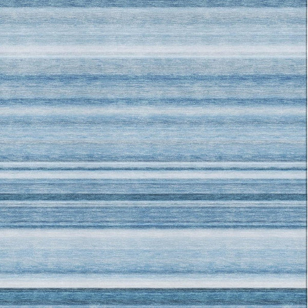 HomeRoots 8' X 10' Blue And Ivory Striped Area Rug – Washable, UV Protected, Ideal For High-Traffic Spaces! 647696