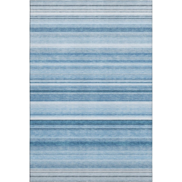 HomeRoots 9' X 12' Durable Blue and Ivory Striped Area Rug – Washable, UV-Protected, Ideal for Everyday Living 647697