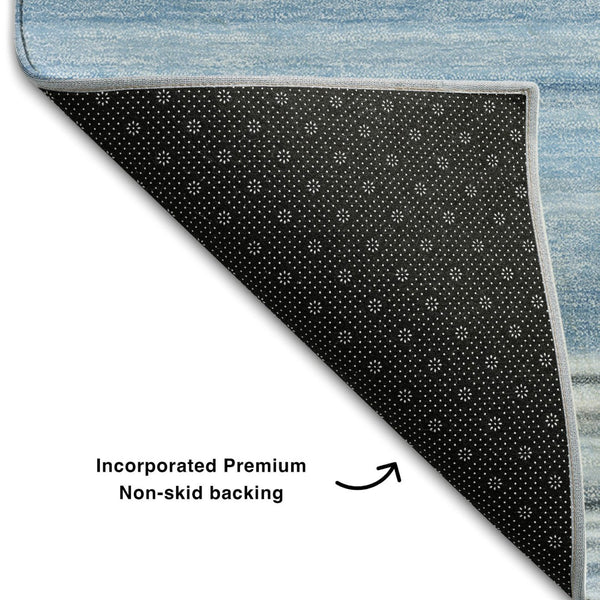 HomeRoots 9' X 12' Durable Blue and Ivory Striped Area Rug – Washable, UV-Protected, Ideal for Everyday Living 647697