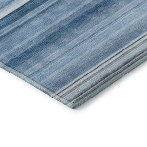 HomeRoots 9' X 12' Durable Blue and Ivory Striped Area Rug – Washable, UV-Protected, Ideal for Everyday Living 647697